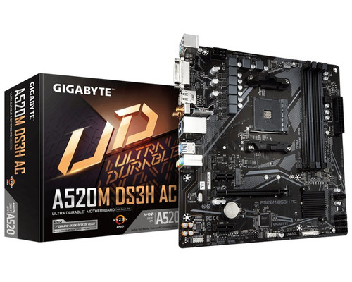 GIGABYTE A520M DS3H AC Placa Base - Procesadores AMD Ryzen Serie 5000, VRM de 5+3 fases, hasta 4733 MHz DDR5 (OC), 1xPCIe 3.0 M.2, LAN GbE, WIFI 5, USB 3.2 Gen 1 (Espera 4 dias) GIGABYTE A520M DS3H AC Placa Base - Procesadores AMD Ryzen Serie 5000, VRM de 5+3 fases, hasta 4733 MHz DDR5 (OC), 1xPCIe 3.0 M.2, LAN GbE, WIFI 5, USB 3.2 Gen 1 (Espera 4 dias)